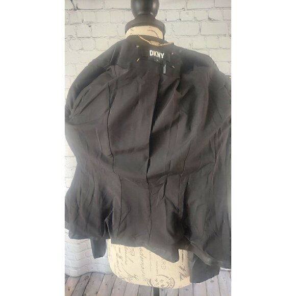 DKNY Black Collarless Faux Leather Jacket/NWOT, Size OP - Picture 4 of 5